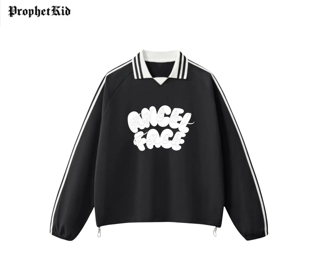 Angel Face Unbroken Contrast Striped Lapel Collar Sweatshirt