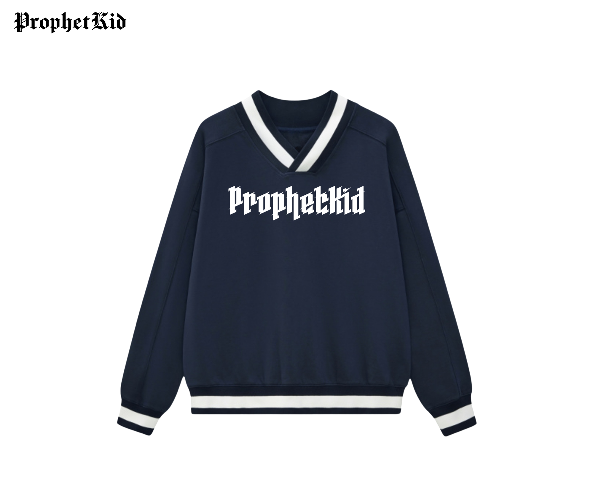 ProphetKid Minimalist V-Neck Contrast Collar Boxy Sweatshirt
