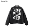 New Era Contrast Striped Lapel Collar Sweatshirt