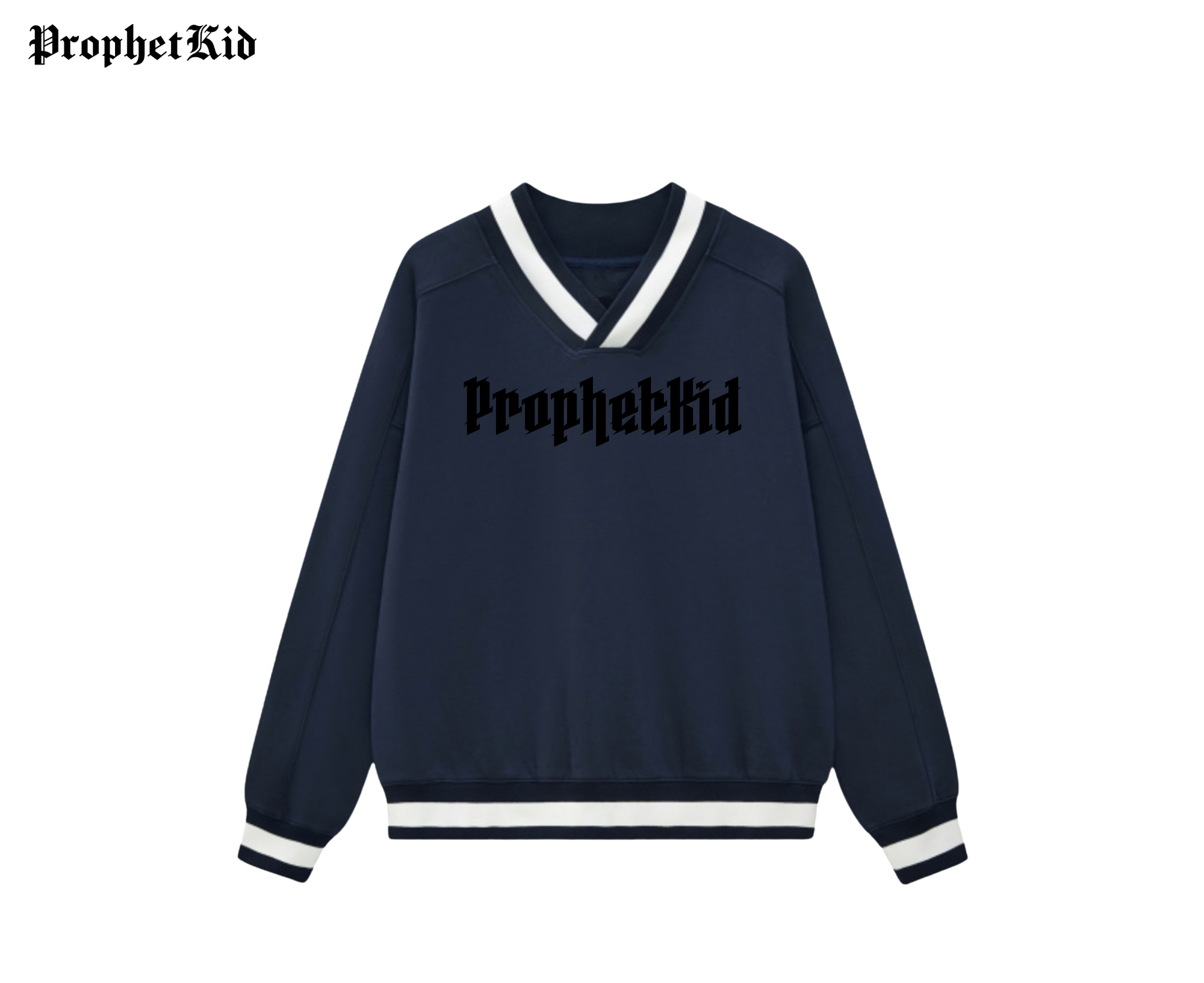 ProphetKid Minimalist V-Neck Contrast Collar Boxy Sweatshirt