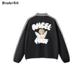 Angel Face Unbroken Contrast Striped Lapel Collar Sweatshirt