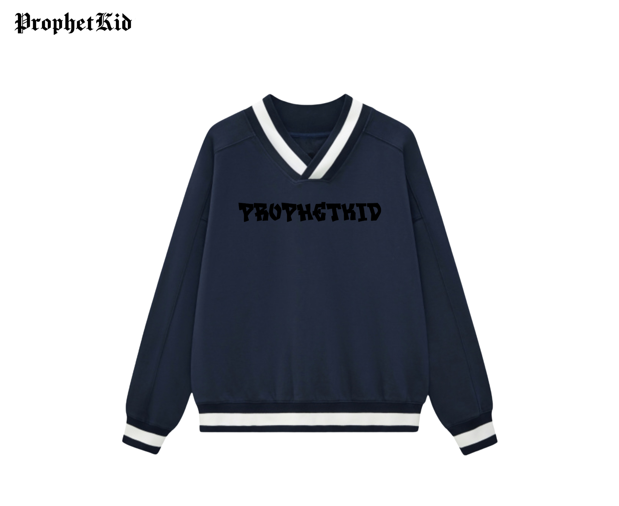 ProphetKid Minimalist V-Neck Contrast Collar Boxy Sweatshirt