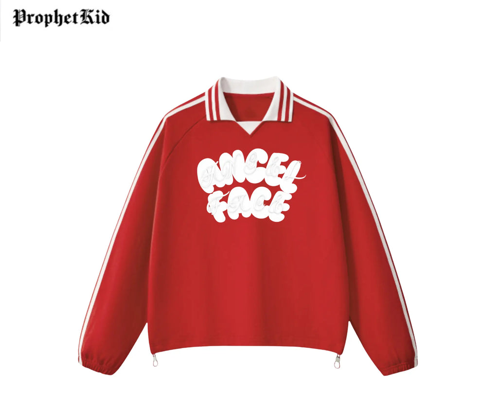 Angel Face Unbroken Contrast Striped Lapel Collar Sweatshirt