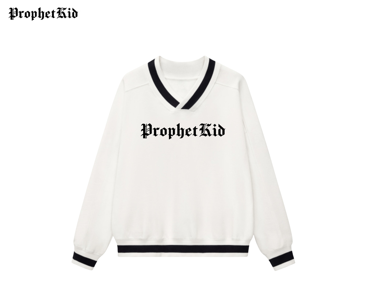 ProphetKid Minimalist V-Neck Contrast Collar Boxy Sweatshirt