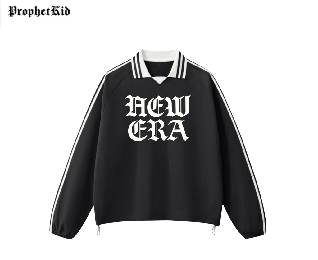 New Era Contrast Striped Lapel Collar Sweatshirt