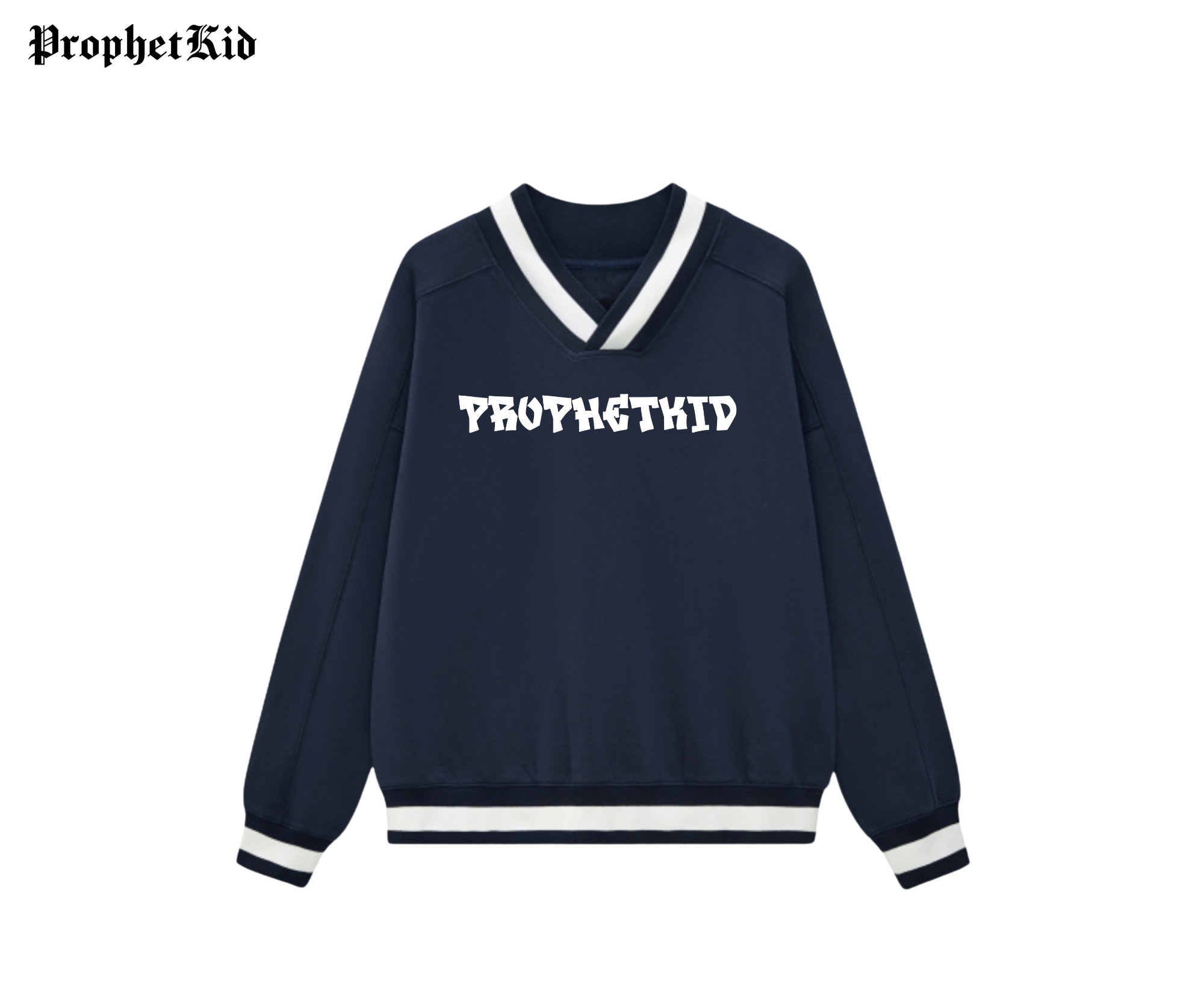 ProphetKid Minimalist V-Neck Contrast Collar Boxy Sweatshirt