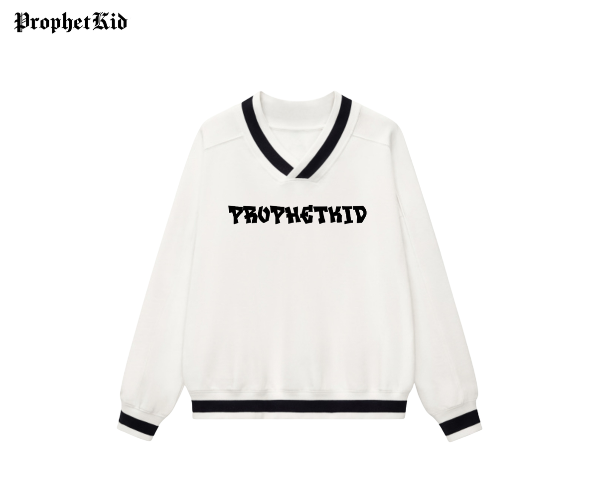 ProphetKid Minimalist V-Neck Contrast Collar Boxy Sweatshirt