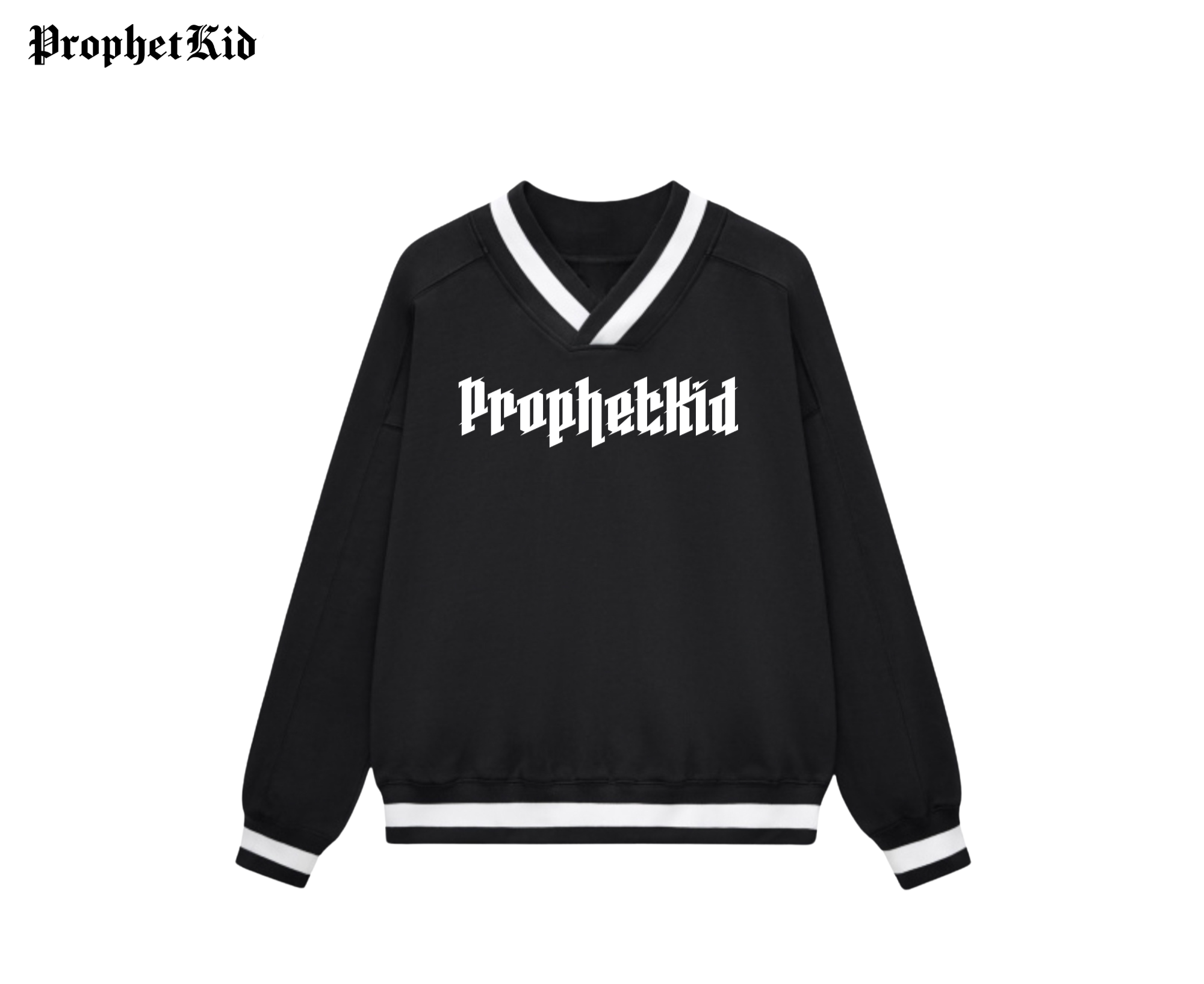 ProphetKid Minimalist V-Neck Contrast Collar Boxy Sweatshirt