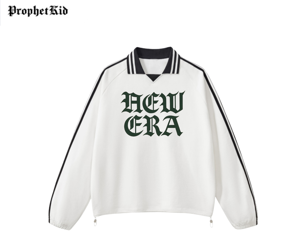 New Era Contrast Striped Lapel Collar Sweatshirt
