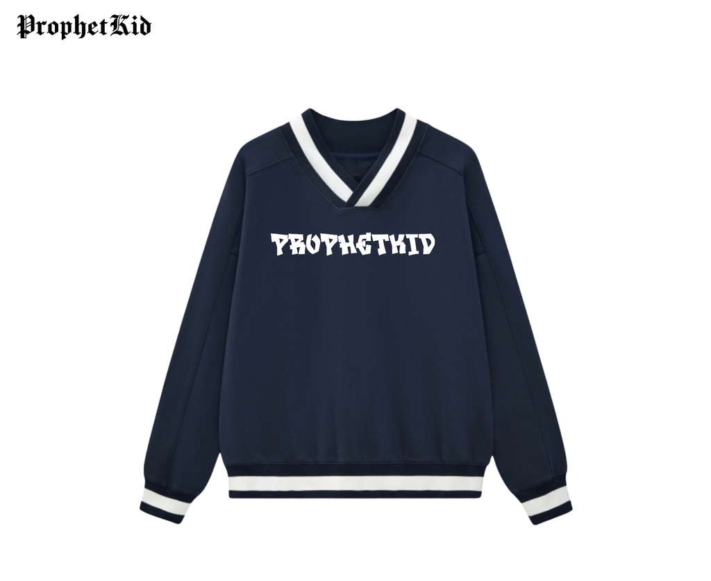 ProphetKid Minimalist V-Neck Contrast Collar Boxy Sweatshirt